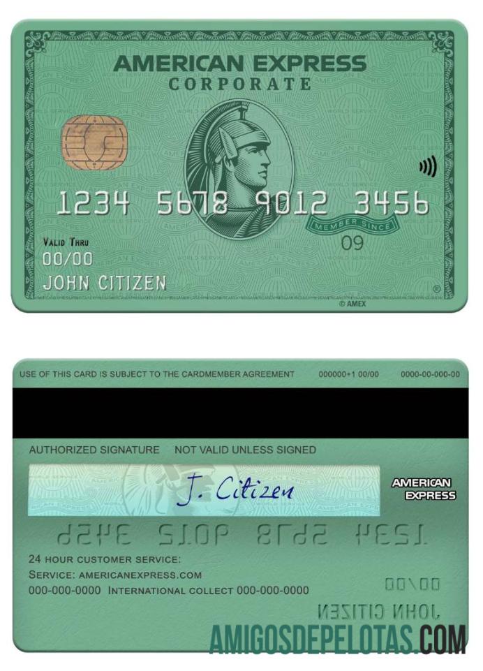 Cartão Verde American Express do Banco Heritage dos EUA exemplo real